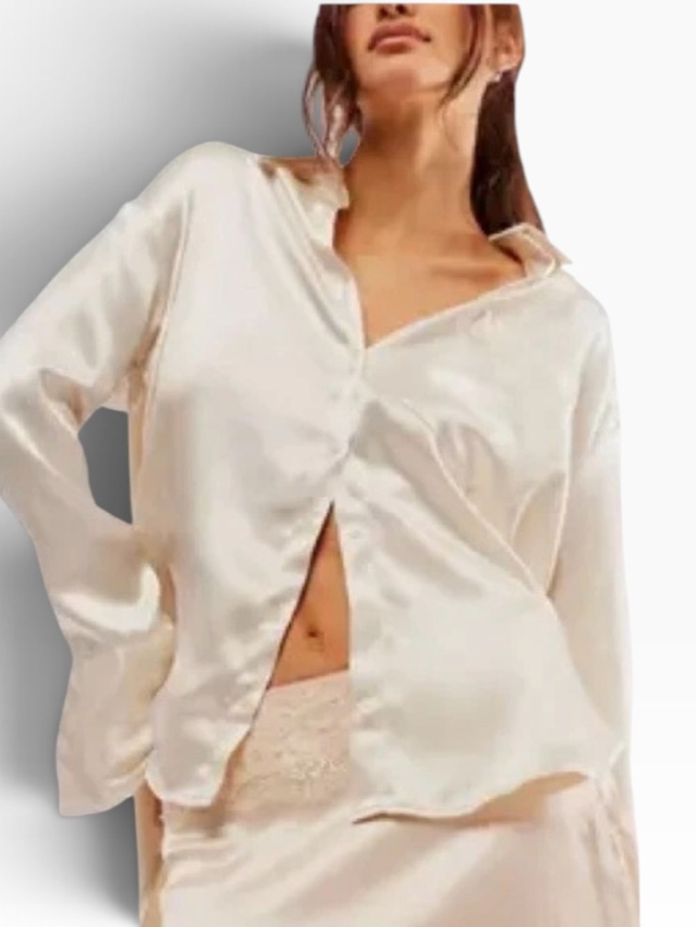 Free People Satin Shooting for the moon Button down Blouse Small